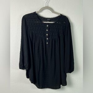 Torrid Eyelet Embroidered Black Peasant Boho Top